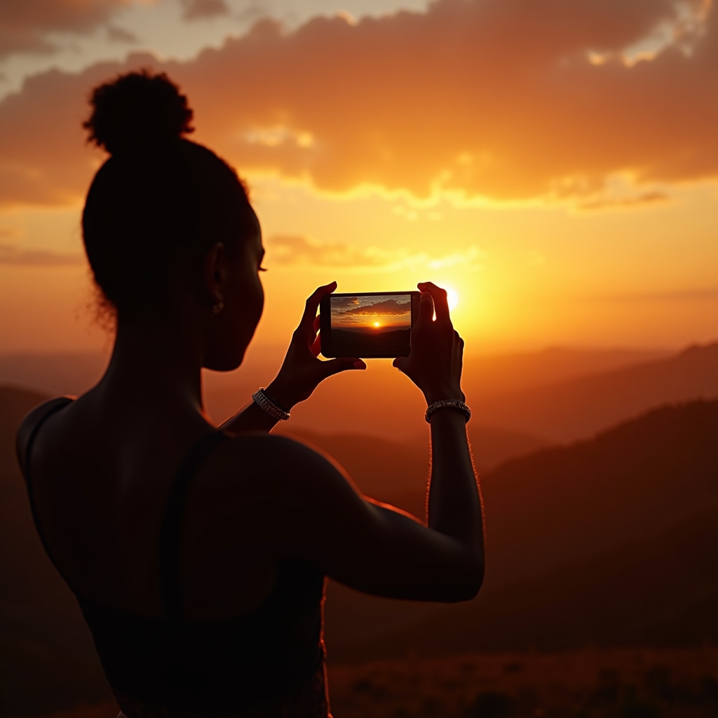 Peisaj fotografiat la ora de aur cu telefonul mobil